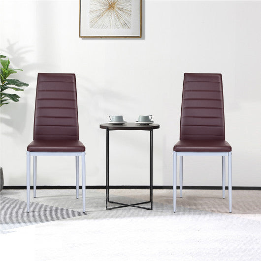 4 pcs PVC Leather Dining Side Chairs Elegant Design -Coffee
