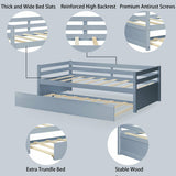 Twin Size Trundle Platform Bed Frame with  Wooden Slat Support-Gray
