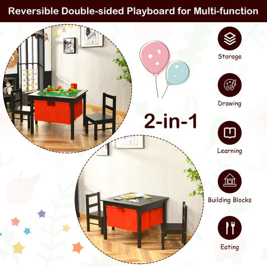 2-in-1 Kids Activity Table and 2 Chairs Set with Storage Building Block Table-Espresso