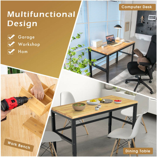 48 Inch Adjustable Solid Oak Workbench with 2000lbs Heavy-Duty Capacity-Natural