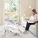 Baby Convertible Folding Adjustable High Chair with Wheel Tray Storage Basket -Gray