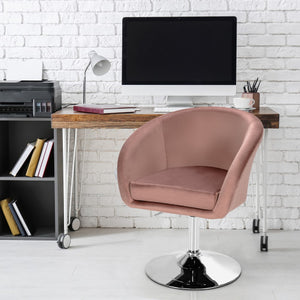 360 Degree Swivel Makeup Stool Accent Chair with Round Back and Metal Base-Pink