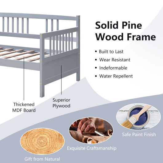 Twin Size Wooden Slats Daybed Bed with Rails-Gray
