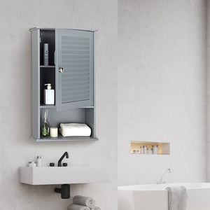 Bathroom Wall Mount Storage Cabinet Single Door with Height Adjustable Shelf-Gray
