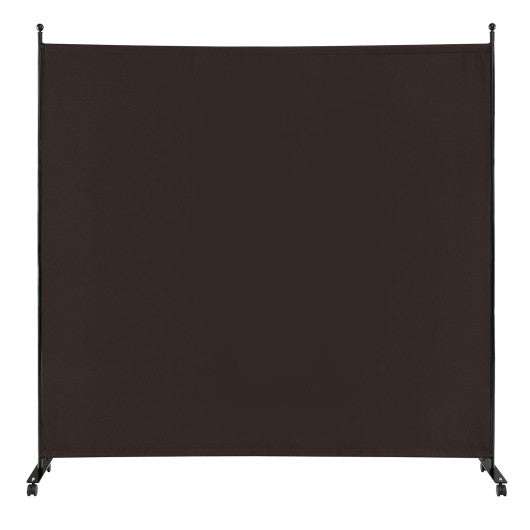 6 Feet Single Panel Rolling Room Divider with Smooth Wheels-Brown