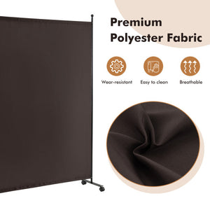 6 Feet Single Panel Rolling Room Divider with Smooth Wheels-Brown