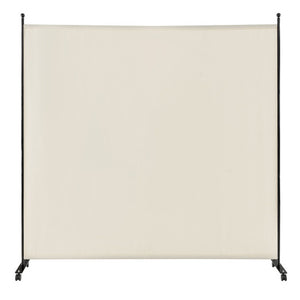 6 Feet Single Panel Rolling Room Divider with Smooth Wheels-White