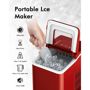 Portable Countertop Ice Maker Machine with Scoop-Red