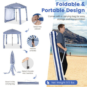 6 x 6 Feet Foldable Beach Cabana Tent with Carrying Bag and Detachable Sidewall