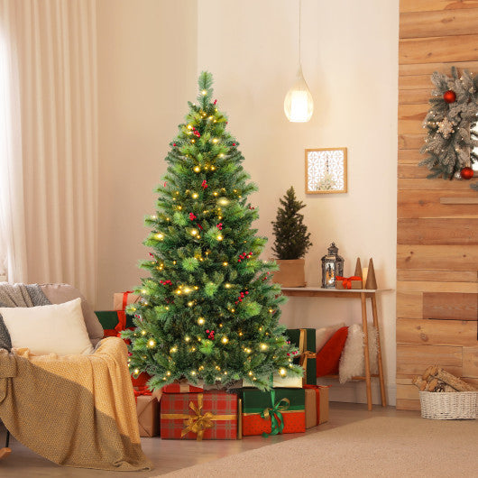 6/7/8 Feet Pre-Lit Artificial Christmas Tree with 300/400/500 LED Lights-6 ft