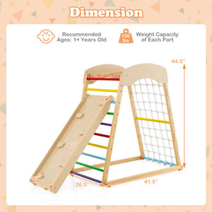 6-in-1 Jungle Gym Wooden Indoor Playground with Double-Sided Ramp and Monkey Bars-Multicolor