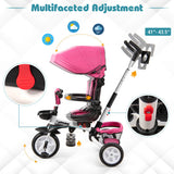 6-in-1 Detachable Kids Baby Stroller Tricycle with Canopy and Safety Harness-Pink