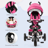 6-in-1 Detachable Kids Baby Stroller Tricycle with Canopy and Safety Harness-Pink
