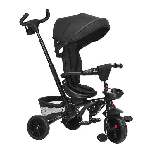 6-in-1 Detachable Kids Baby Stroller Tricycle with Canopy and Safety Harness-Black