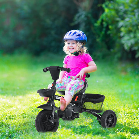 6-in-1 Detachable Kids Baby Stroller Tricycle with Canopy and Safety Harness-Black