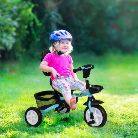 6-in-1 Detachable Kids Baby Stroller Tricycle with Canopy and Safety Harness-Blue