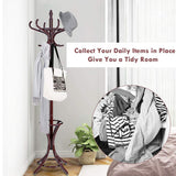 Wood Standing Hat Coat Rack with Umbrella Stand-Brown