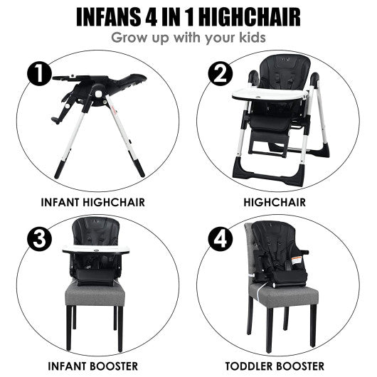 4-in-1 High Chair–Booster Seat with Adjustable Height and Recline-Black