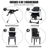 4-in-1 High Chair–Booster Seat with Adjustable Height and Recline-Black
