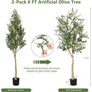 6 Feet Artificial Olive Tree in Cement Pot-2 Pieces