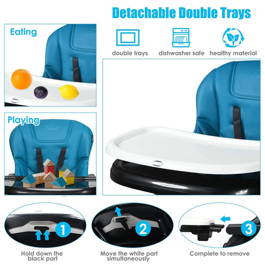 4-in-1 High Chair–Booster Seat with Adjustable Height and Recline-Navy