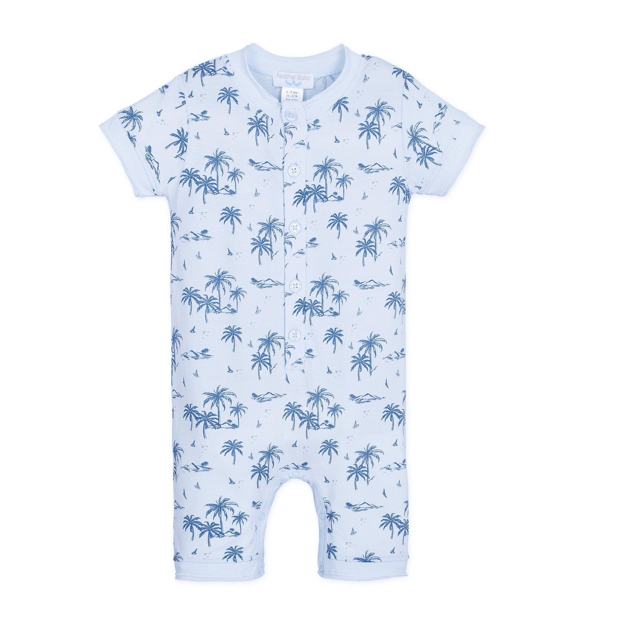 Henley Romper - Vintage Hawaii - Indigo on Baby Blue  100% Pima Cotton by Feather Baby