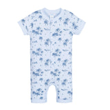 Henley Romper - Vintage Hawaii - Indigo on Baby Blue  100% Pima Cotton by Feather Baby