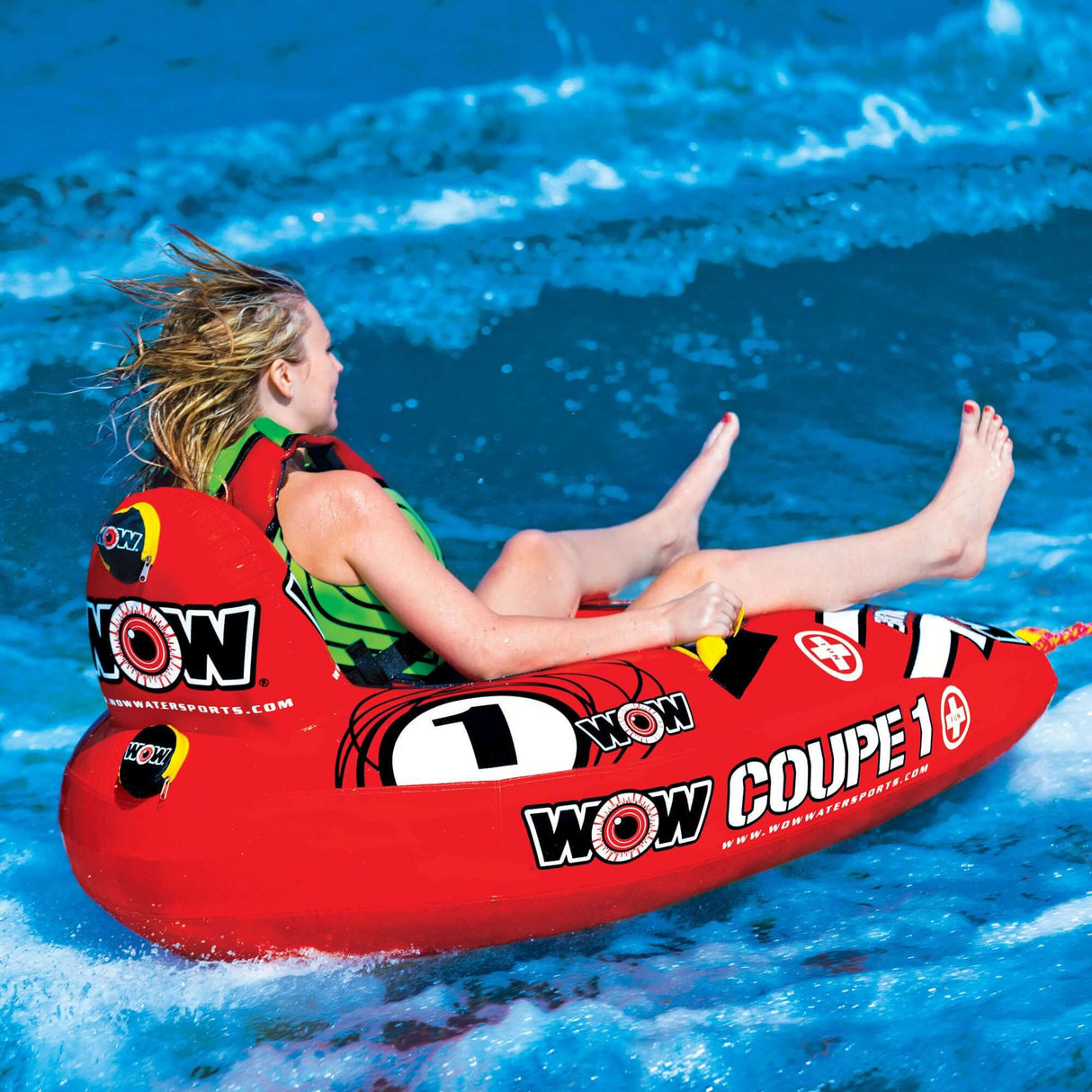 WOW Sports 1 Person Coupe Cockpit Towable Water Tube and Lounge Chair (15-1020) by Jupiter Gear