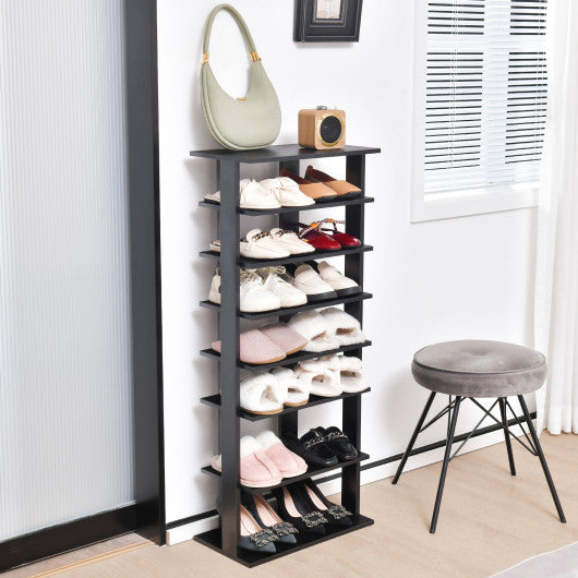 7-Tier Dual Shoe Rack Free Standing Shelves Storage Shelves Concise-Black
