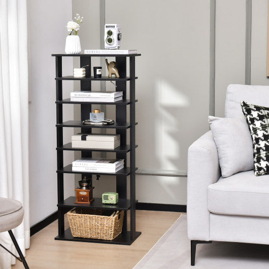 7-Tier Dual Shoe Rack Free Standing Shelves Storage Shelves Concise-Black