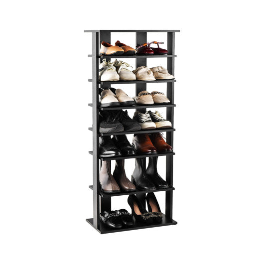 7-Tier Dual Shoe Rack Free Standing Shelves Storage Shelves Concise-Black