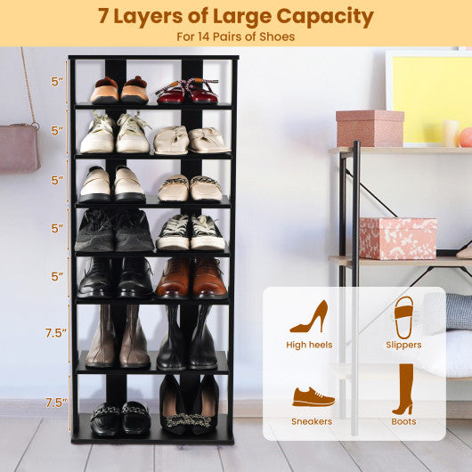 7-Tier Dual Shoe Rack Free Standing Shelves Storage Shelves Concise-Black