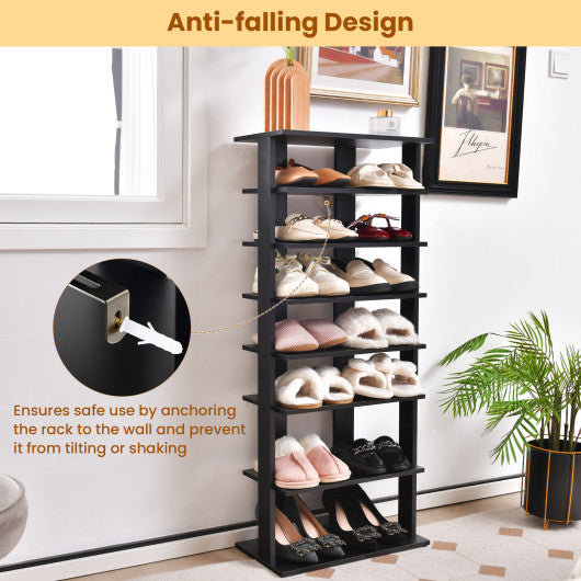 7-Tier Dual Shoe Rack Free Standing Shelves Storage Shelves Concise-Black