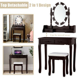 Makeup Dressing Table with Touch Switch Lighted Mirror and Cushioned Stool-Brown