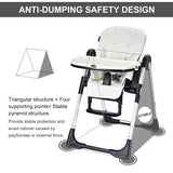 Foldable High chair with Multiple Adjustable Backrest-White