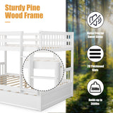 Full over Full Bunk Bed Platform Wood Bed with Ladder-White