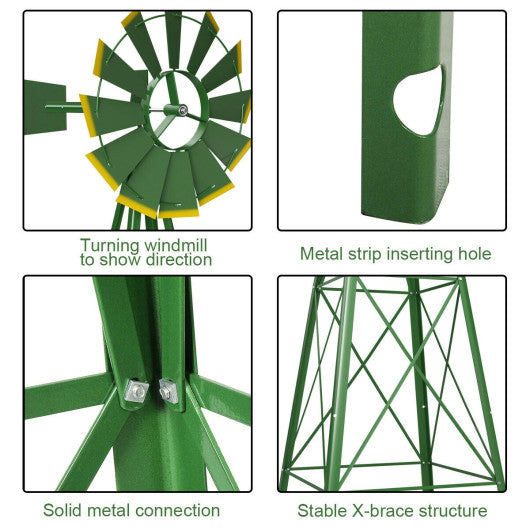 8 Feet Windmill Metal Ornamental Wind Wheel Weather Resistant-Green
