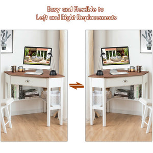 Corner Wooden Piece Laptop Computer Desk-Natural