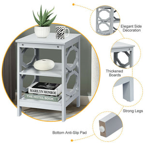 3 Tiers Nightstand Sofa Side End Accent Table-Gray