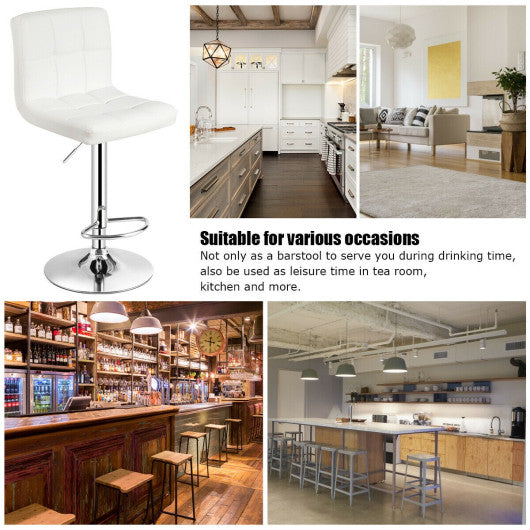 Adjustable Swivel Bar Stool with PU Leather-White
