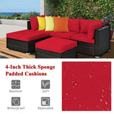5 Pieces Patio Rattan Sofa Set with Cushion and Ottoman-Red