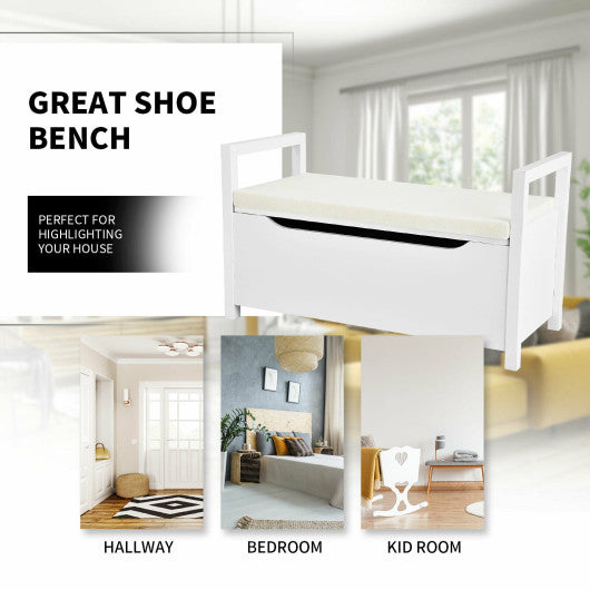 34.5"—15.5"—19.5 Inch Shoe Storage Bench with Cushion Seat for Entryway-White