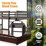 Full over Full Bunk Bed Platform Wood Bed with Ladder-Brown