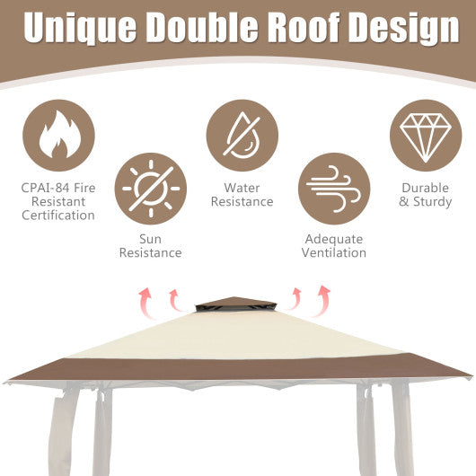 13 Feet x 13 Feet Pop Up Canopy Tent Instant Outdoor Folding Canopy Shelter-Brown