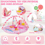 Baby Activity Play Piano Gym Mat with 5 Hanging Sensory Toys-Pink
