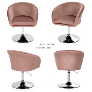 360 Degree Swivel Makeup Stool Accent Chair with Round Back and Metal Base-Pink