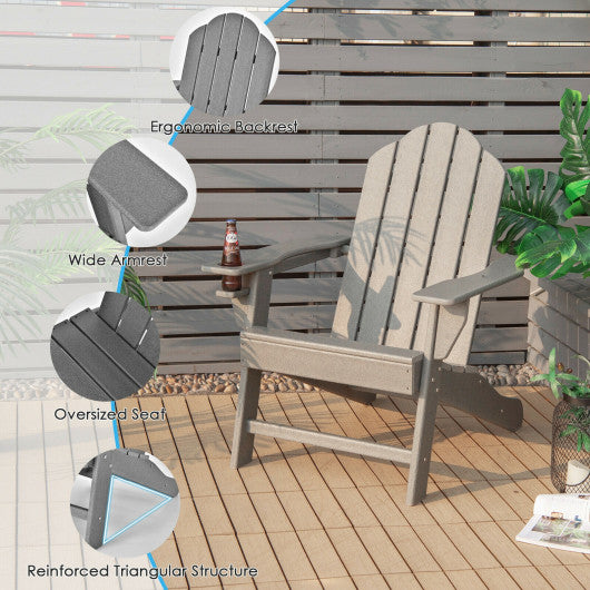 Outdoor Adirondack Chair with Built-in Cup Holder for Backyard Porch-Gray