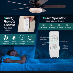 52 Inch Ceiling Fan with 3 Wind Speeds and 5 Reversible Blades-Black