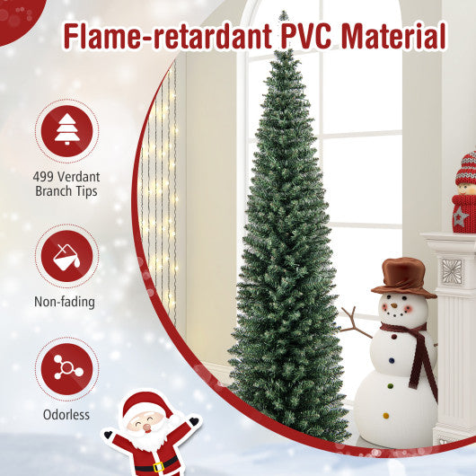 5/6/7/8/9 Feet Pre-lit Pencil Artificial Christmas Tree with 150/180/200//300/400 Warm White LED Lights-7 ft