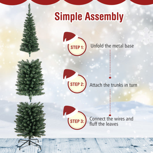 5/6/7/8/9 Feet Pre-lit Pencil Artificial Christmas Tree with 150/180/200//300/400 Warm White LED Lights-7 ft